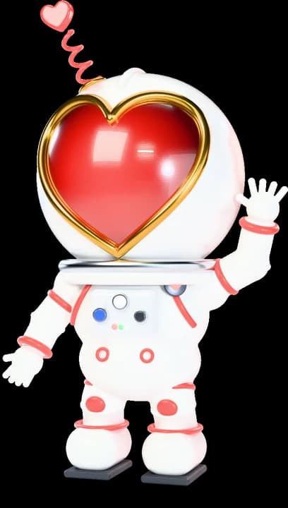 Love, with a heart-shaped visor